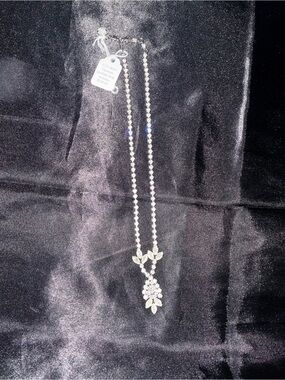 Silver Crystal Floral Drop Necklace - Elegant Sparkle